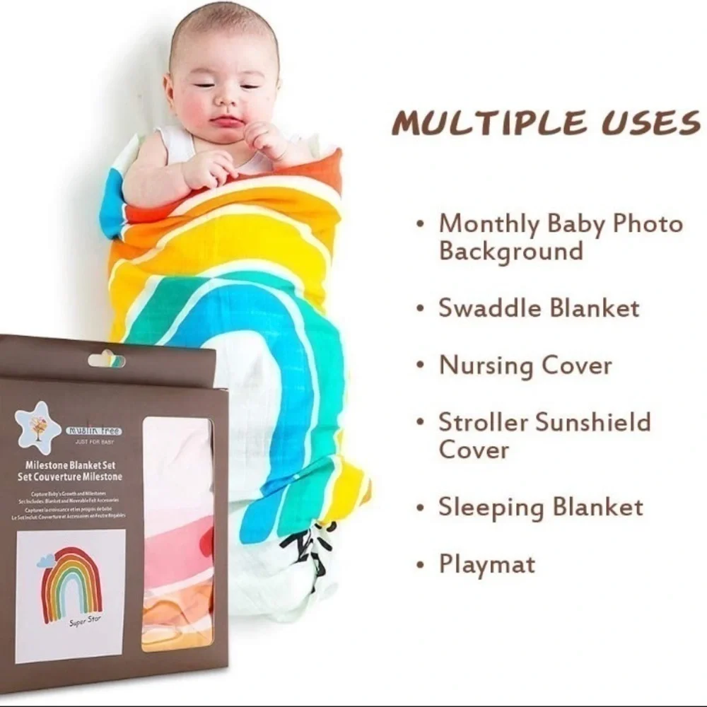NEW Muslin Tree Baby Milestone Blanket Set